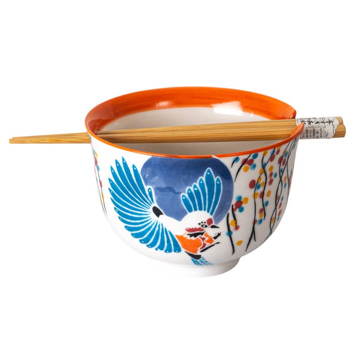 Urban Tokyo - Wholesale Bowl - 18oz 5"D Donburi Bowl With Chopsticks Set Mejiro Bird Ume (4/16)