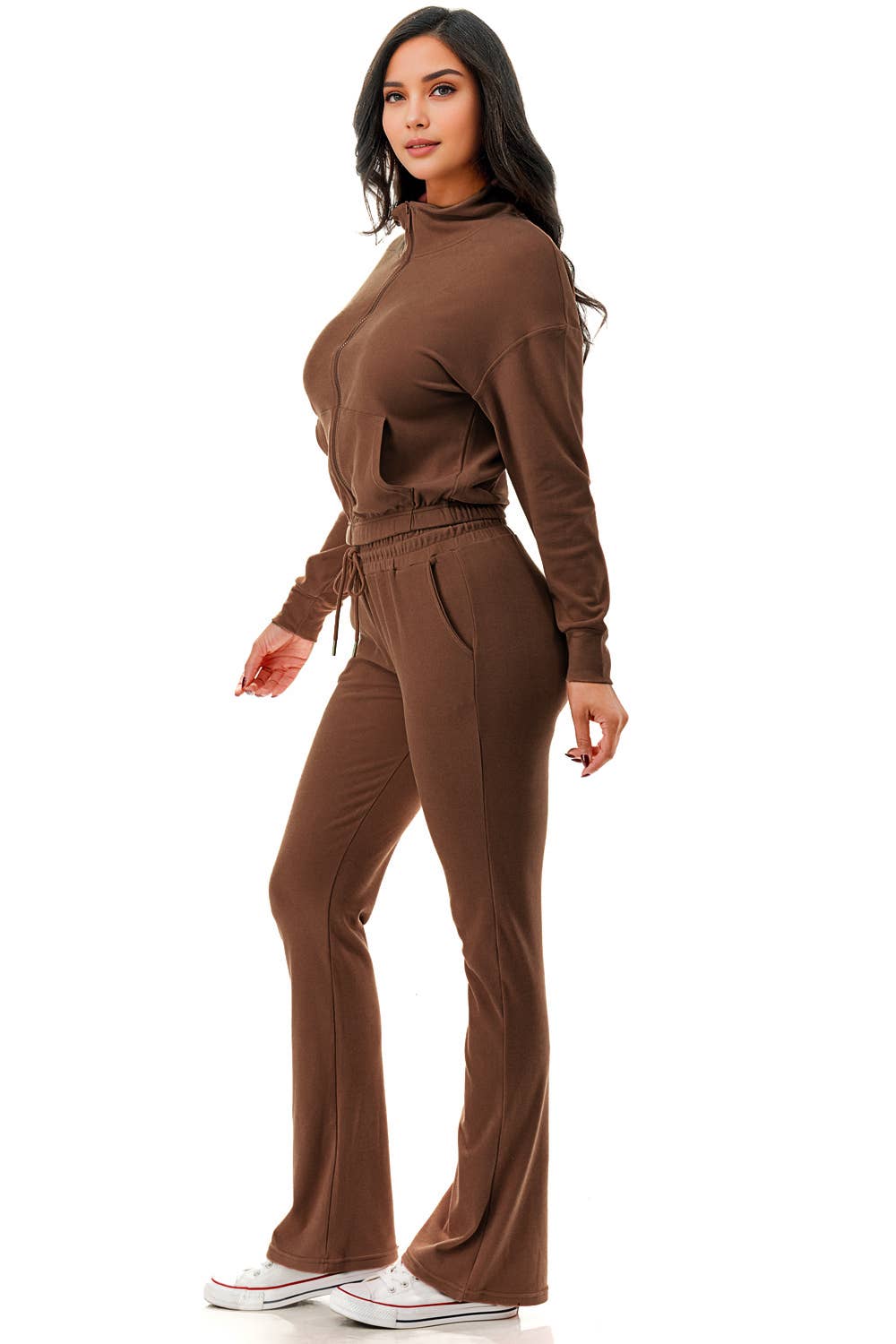 Color 5 – wholesale Träningskläder – Dam – Enfärgad kort jacka med utsvängda byxor aktivt klädset för vardagsbruk4