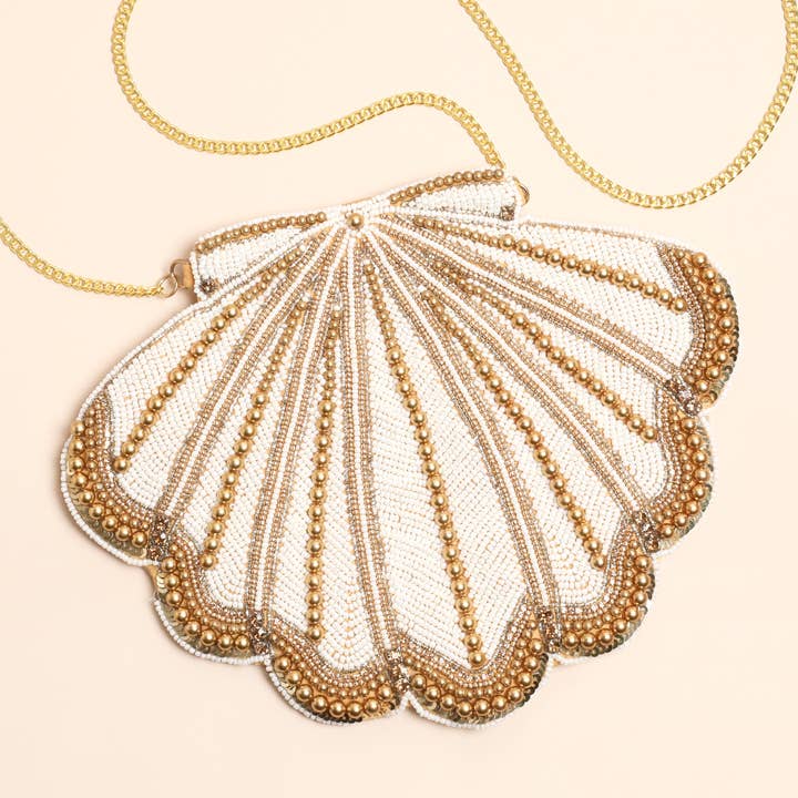 Beaded Gold Shell Crossbody Handbag for wholesale by Lisa Angel