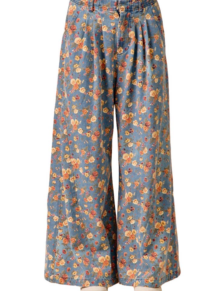Pantalones vaqueros anchos vintage lavados con estampado floral para venta al por mayor de Vanilla Monkey