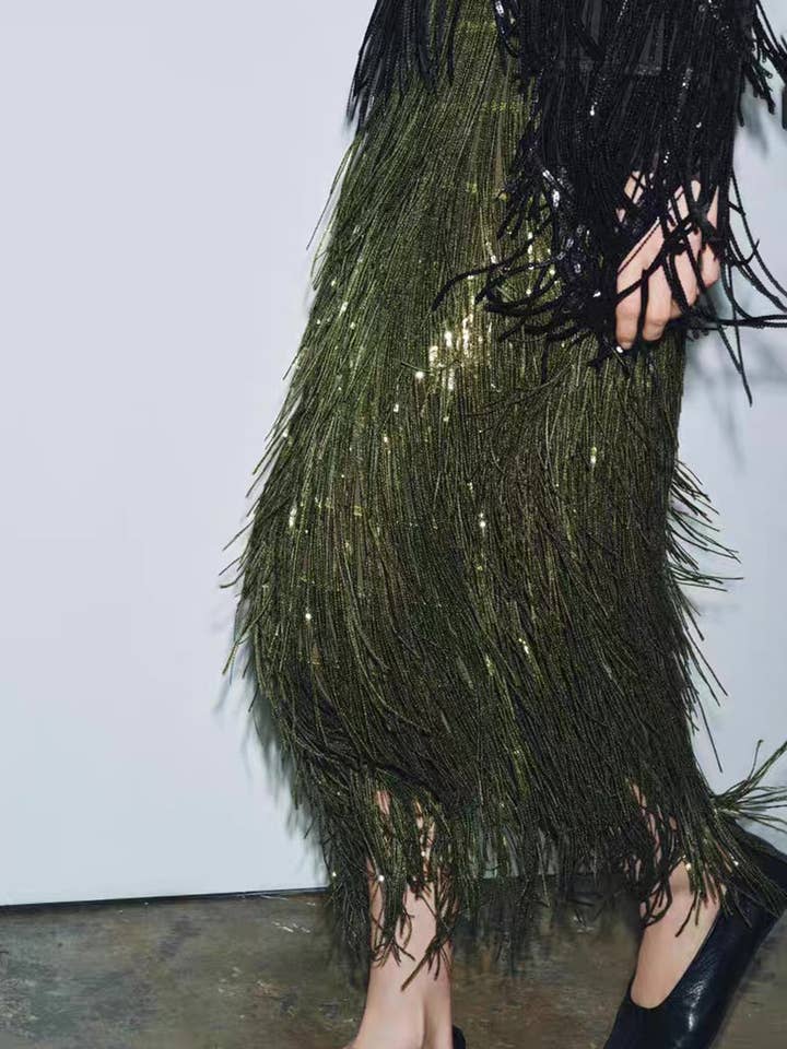 Maxi gonna con frange per la vendita all'ingrosso da parte di Mccolin