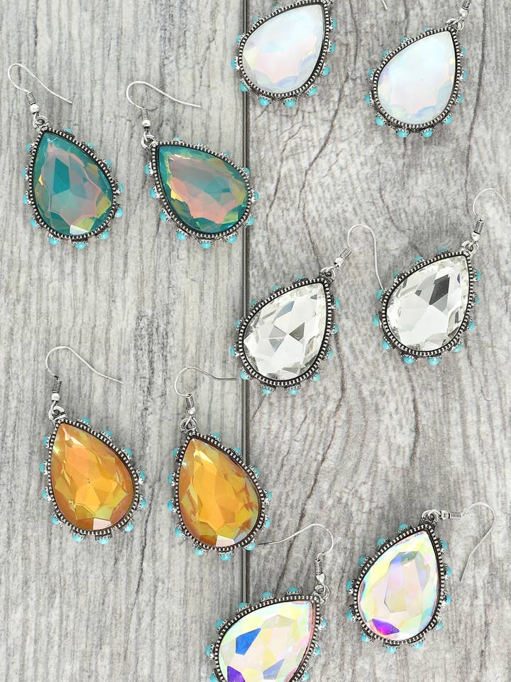 Western Teardrop Cut Gemstone Turquoise Earrings for wholesale by SP Sophia Collection