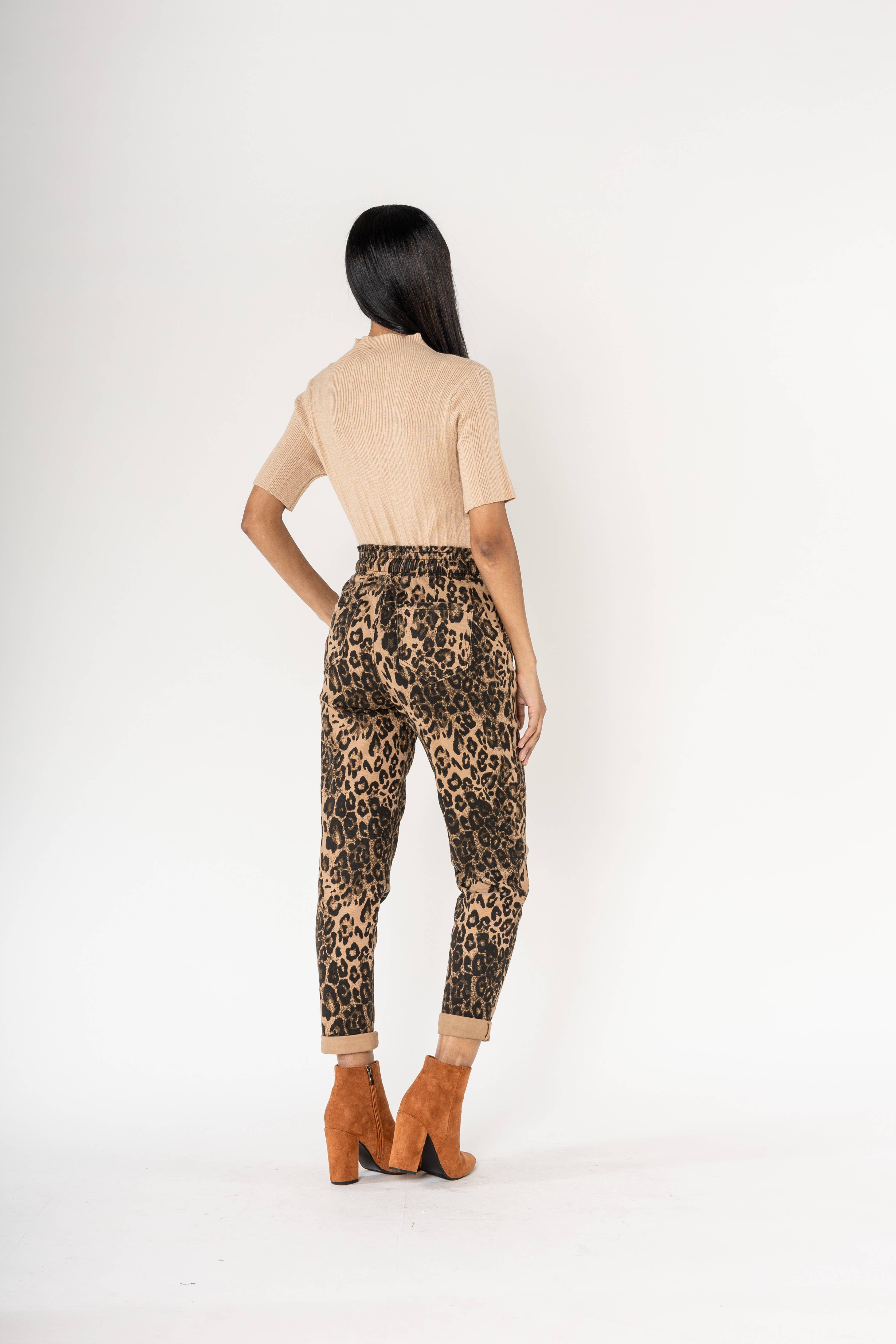 Nina Carter - Wholesale Pants - Women's - Panta jogg leopard elastic waist with drawstring P50027
