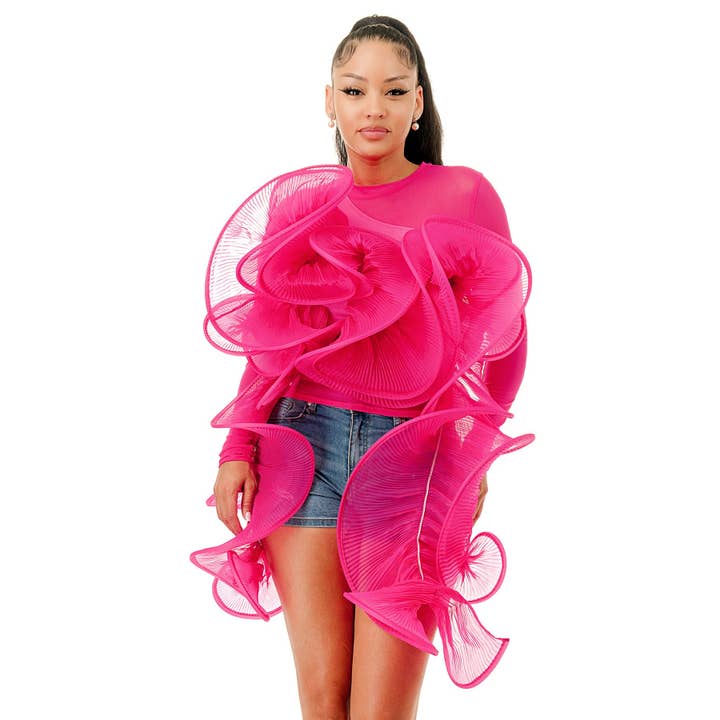 Mesh Top & One Shoulder Swirl Ruffle Tank Top Set for wholesale by omgstyles