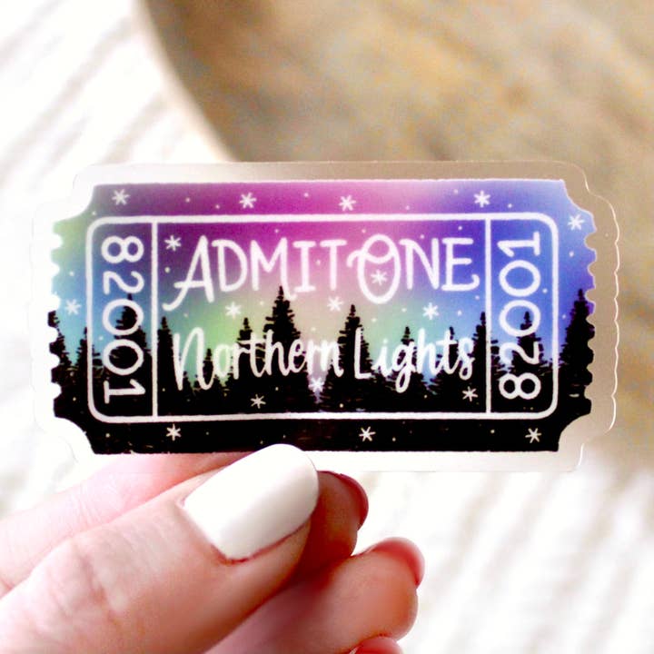 Autocollant Entrée Unique Aurores Boréales, 2,7x1,5 po | Hiver pour la vente par Elyse Breanne Design