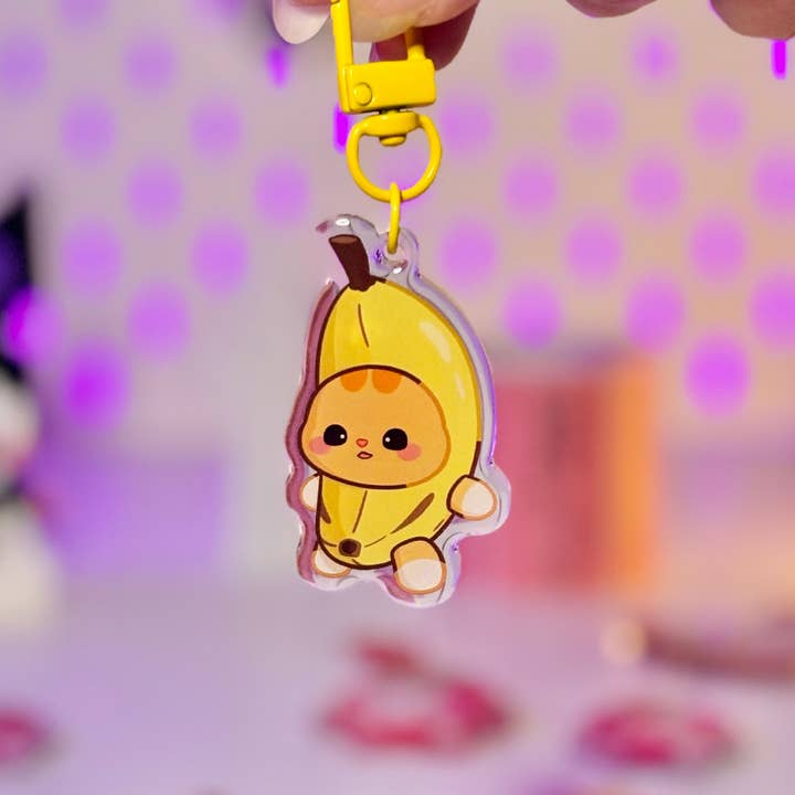 Banana Cat Acrylic Keychain for wholesale by owloArt