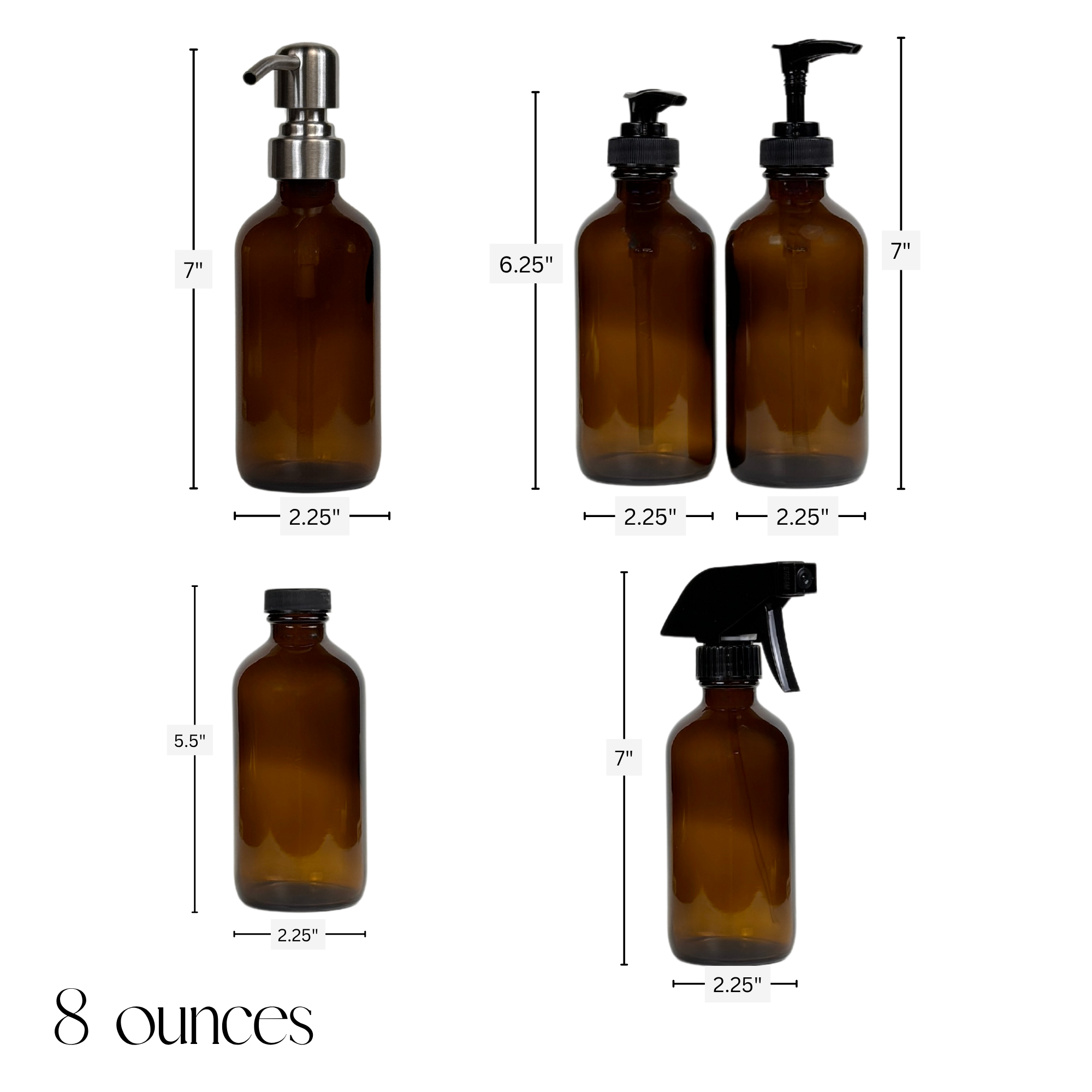 The Bottle Shoppe – wholesale Tvåldispenser – Bärnstensfärgad glasdispenser - 8oz eller 16oz6