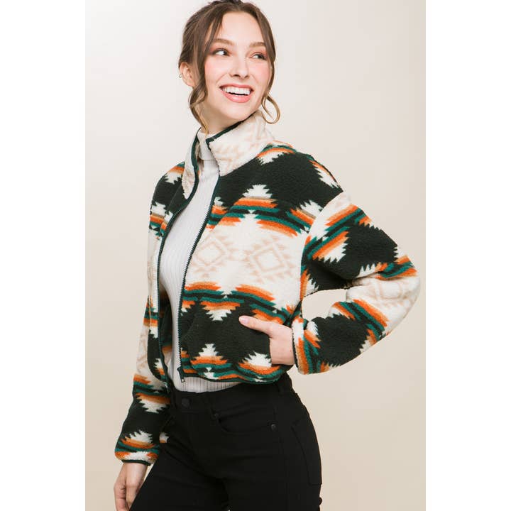 Baie Bleue - Wholesale Jacket - Women's - Aztec Sherpa Full Zip Jacket6