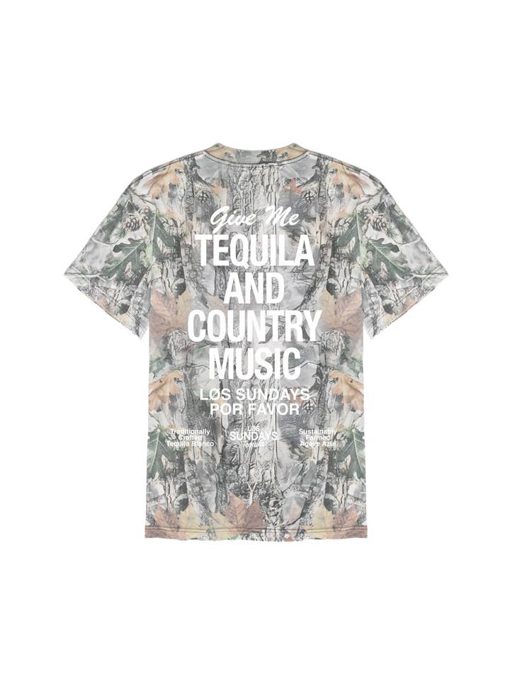 The Tequila & Country Music Tee - Camo/White for wholesale by Los Sundays Tequila