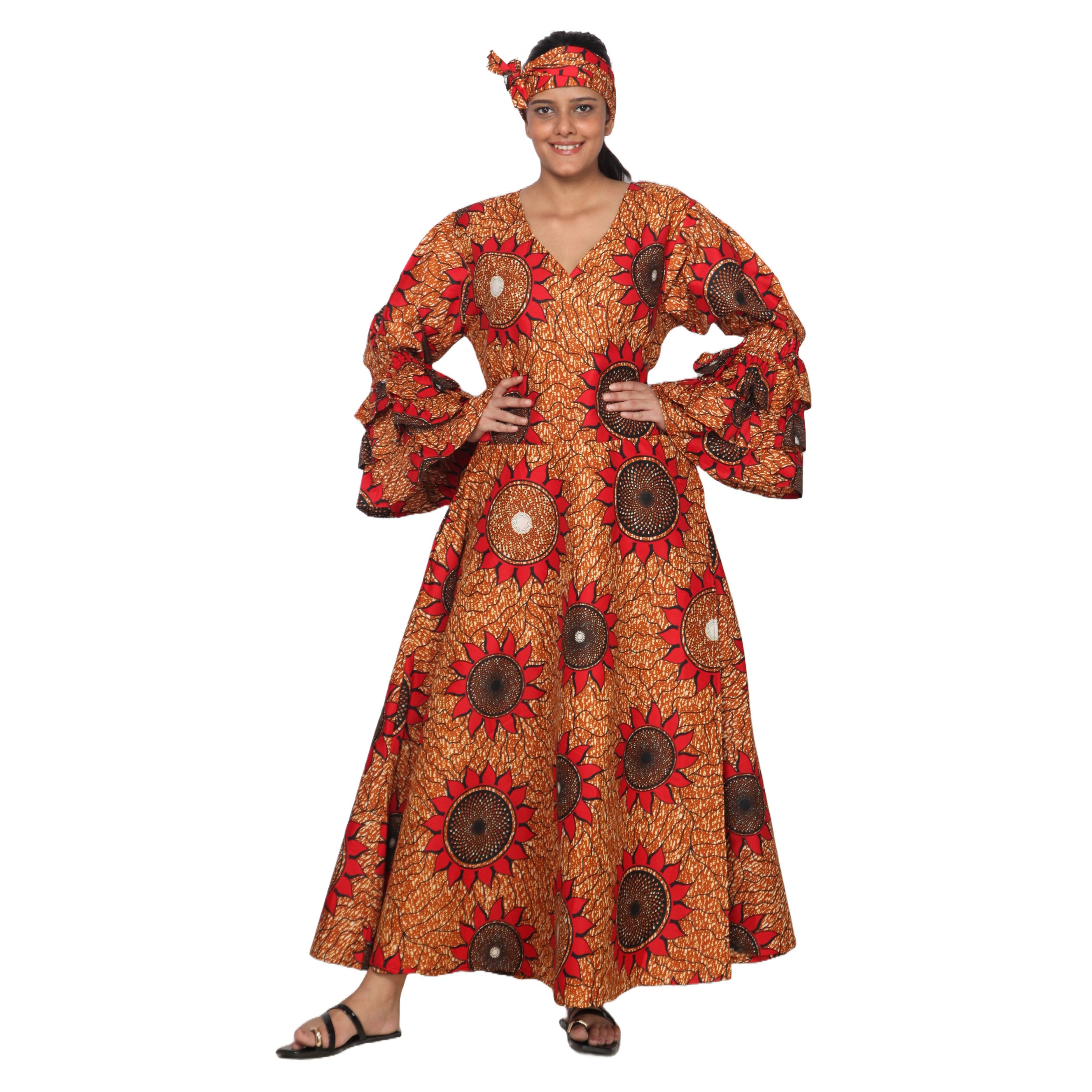 African Stars - Vente Robe – femme - Robe portefeuille en rayonne pour femme avec manches à volants -- FI-R80FS12