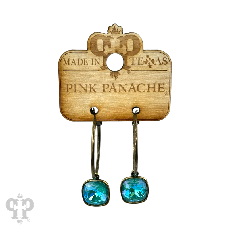 Pink Panache Brands - Wholesale Dangle Earrings - Square Austrian crystal hoop earring, 12mm13