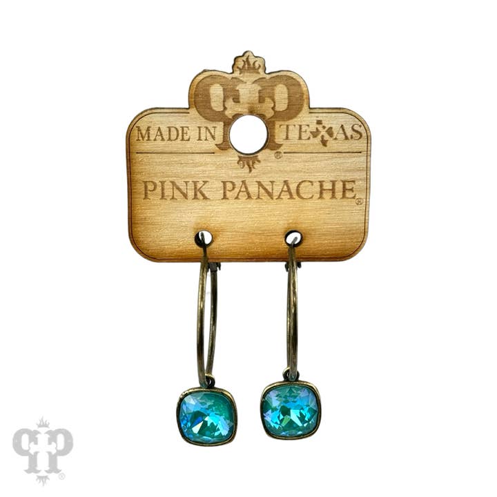 Pink Panache Brands - Wholesale Dangle Earrings - Square Austrian crystal hoop earring, 12mm13