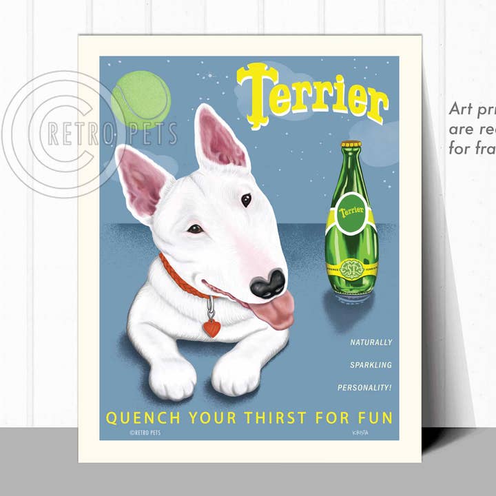 Retro Pets - Venta al por mayor Ilustración - HP-116 8x10 Print, Bull Terrier - «Terrier» Perrier Spoof