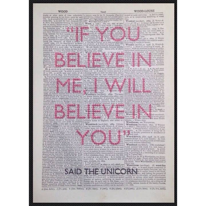 Impressão de arte de parede de dicionário de unicórnio - arte de parede com citação peculiar por atacado de Parksmoonprints