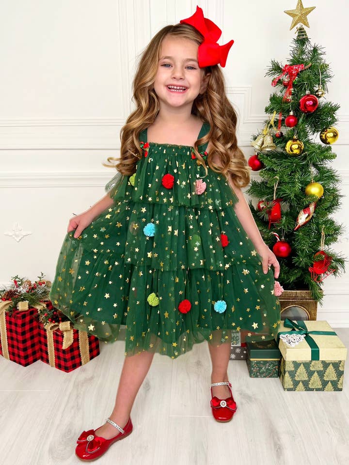 Green Christmas Ornament Starry Tulle Dress for wholesale on Faire