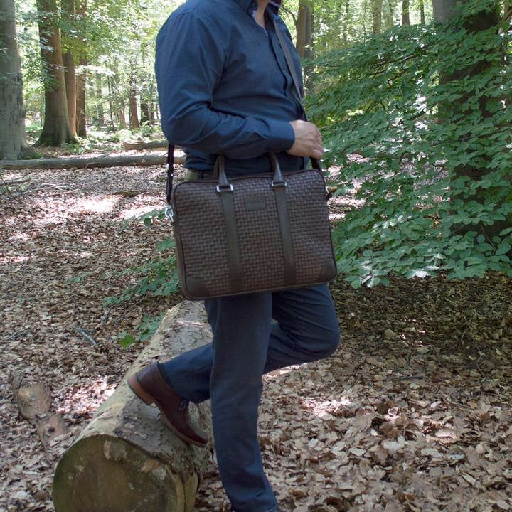 Arrigo - Wholesale Laptop Bag - Unisex - Leather Laptop Bag 15.6 Inches in 4 Colors Braided Leather18