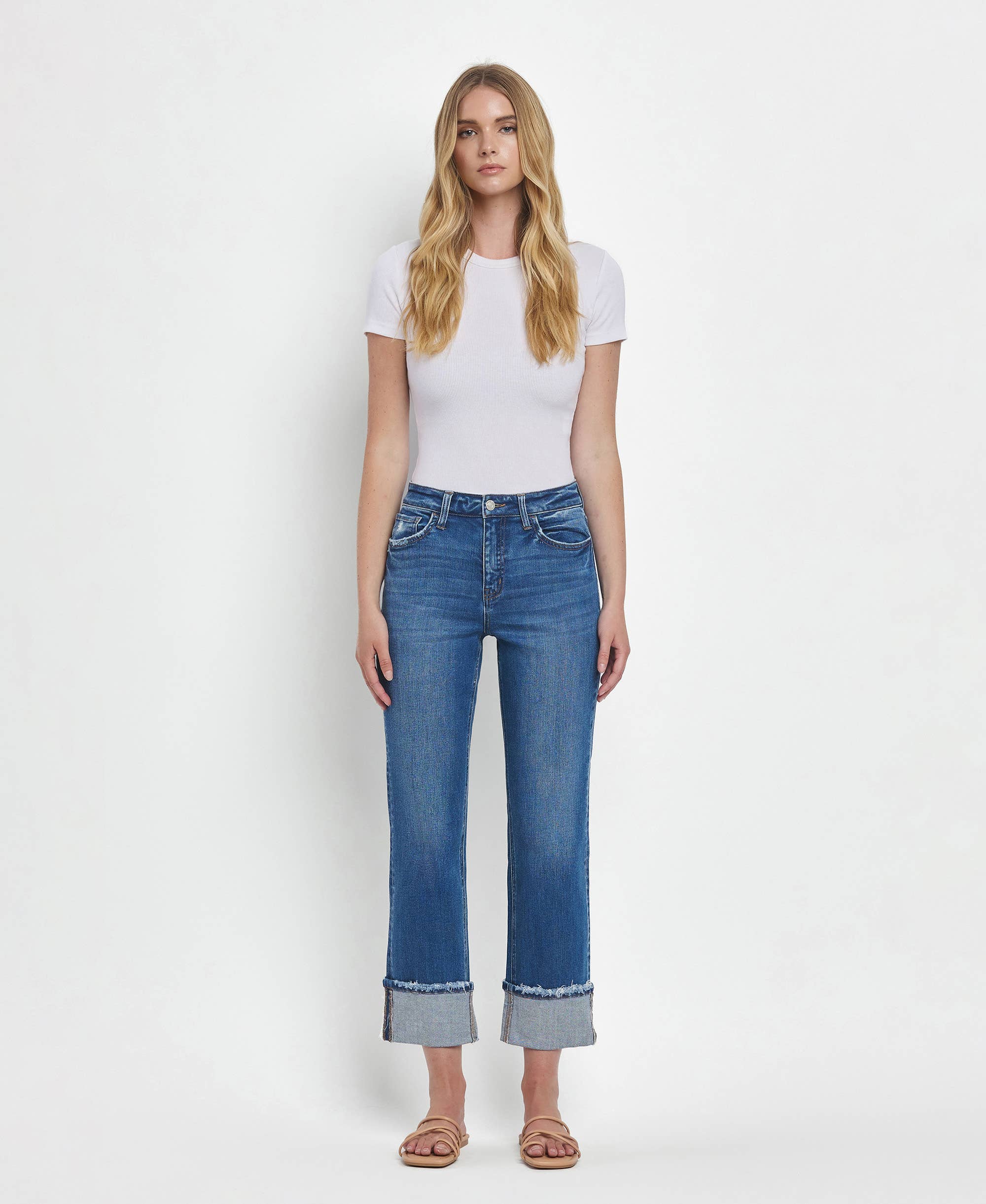DAPHNE HIGH RISE CUFFED STRAIGHT JEANS T6600 for wholesale on Faire5