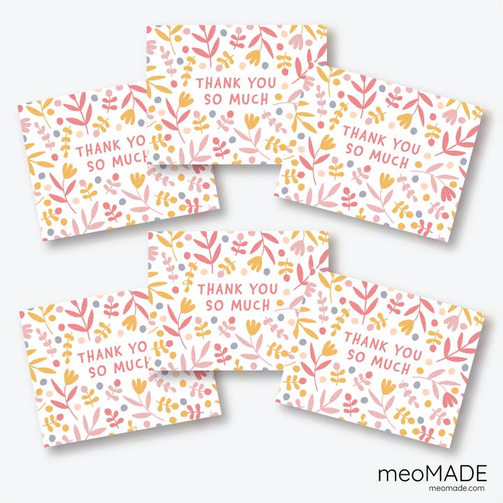 Elizabeth Floral Thanks - Packaged Set of 6 Greeting Cards for wholesale by meoMADE