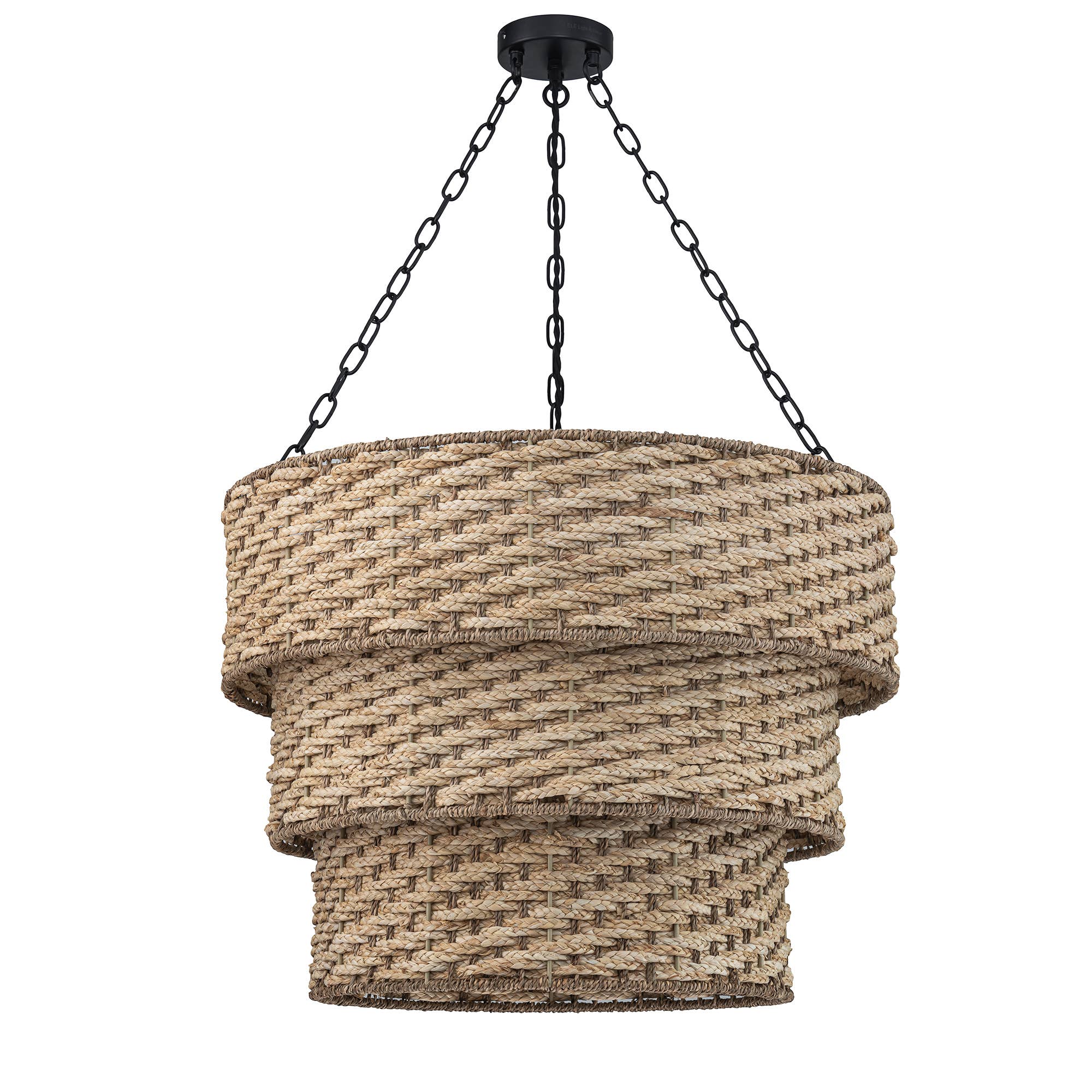 Beige Tierra 5-Light Matte Black 3-Tiered Rattan Chandelier for wholesale on Faire6