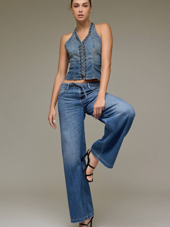 Medium Wash Mid Rise Drawstring Wide Leg for wholesale by Hidden Jeans