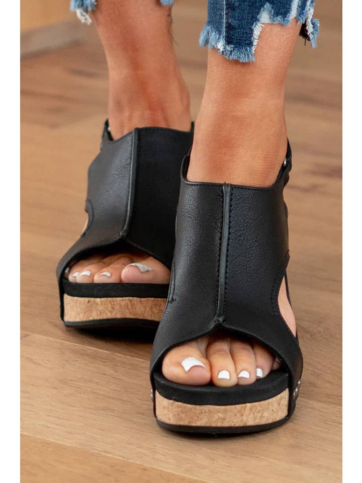 Little Daisy Closet - Wholesale Wedges - Women's - LDC Vintage Leather Stitching Studded Wedge Sandals