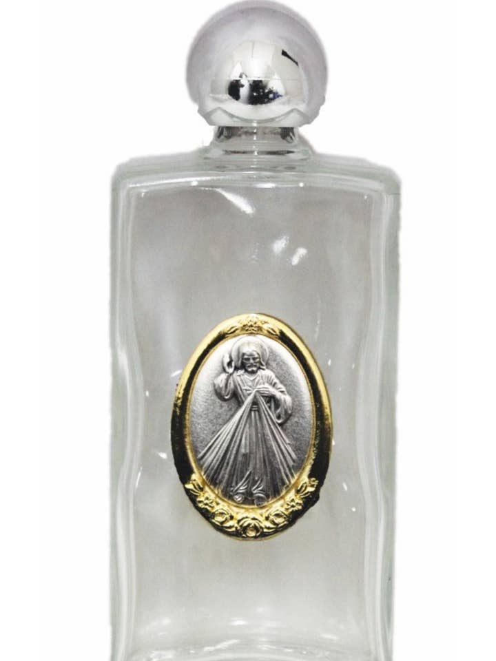 Divine Mercy Large Holy Water Bottle 2x5" for wholesale by Goldscheider of Vienna