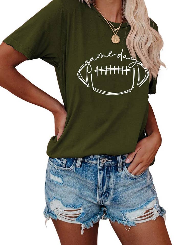 Lily Clothing - Wholesale Screen Printed T-Shirt - Women's - CWTTS0587_WOMEN GAME DAY PRINTING SHORT SLEEVE T SHIRT TOP18