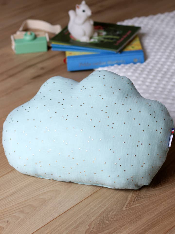 Mint and Gold Children's Cloud Cushion for wholesale by My Lovely Family