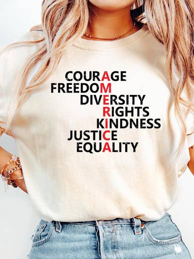 Courage Freedom Diversity Right Kindness Justice Shirt for wholesale by Boho Bloom Emporium