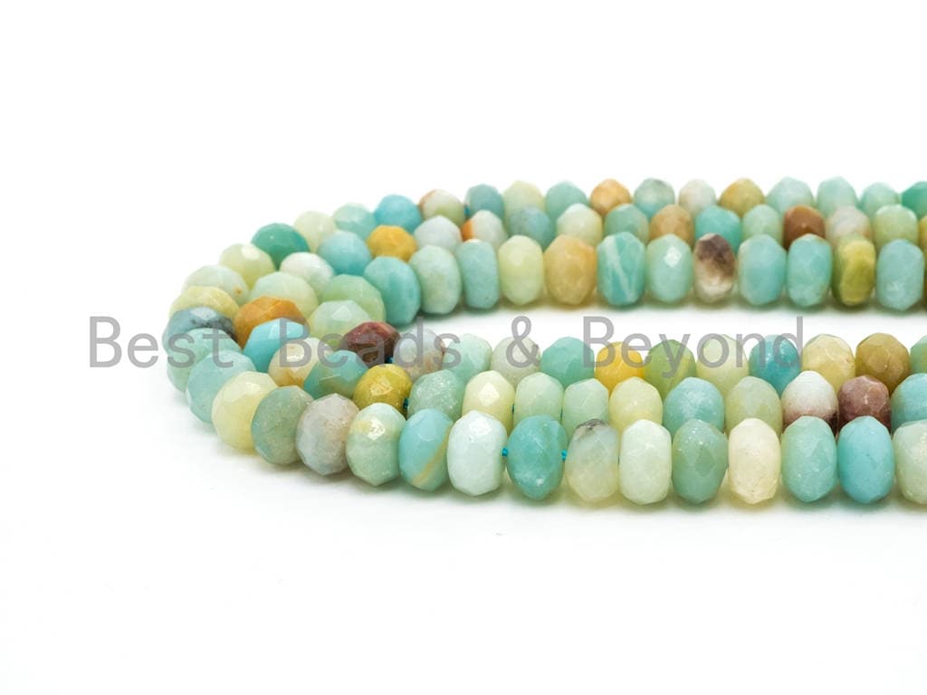 BestBeads&Beyond - Wholesale Beads - Quality Natural Rondelle Amazonite beads,2x4mm/4x6mm/5x8mm/6x10mm Faceted Rondelle beads, 15.5inch strand, SKU#U2303