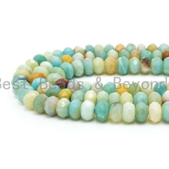 BestBeads&Beyond – Engroshandel Perler – Kvalitet Natural Rondelle Amazonite perler, 2x4mm/4x6mm/5x8mm/6x10mm Facetteret Rondelle perler, 15.5inch strand, SKU #U2303