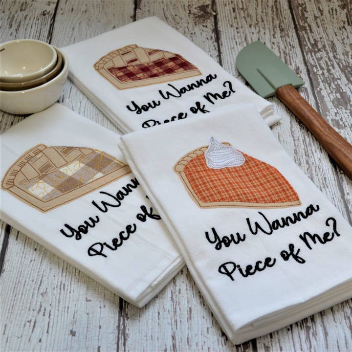 Piece of Pie Tea Towel Embroidered - Fall Winter Dish Towel for wholesale by SewMuchMoreStore
