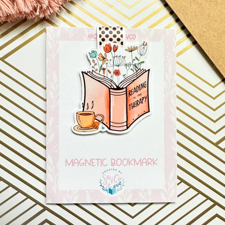 Floral Reading is my Therapy Cute Magnetic Bookmark for wholesale by Created by Sav Co