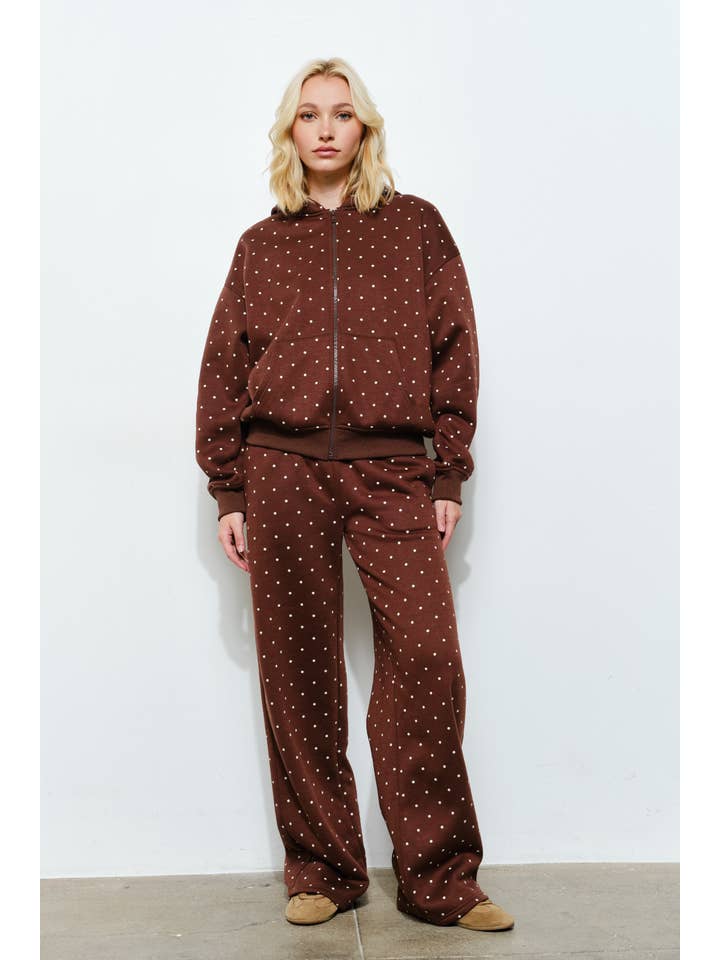 Brown BAMBI POLKADOT ZIP UP HOODIE - Cozy, Lounge for wholesale on Faire2