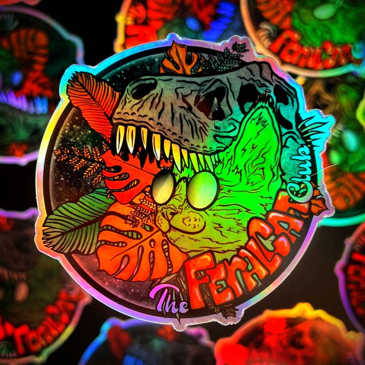 The Feral Cat Club Logo Holographic Sticker, 2x2in for wholesale by Catnip and Kittens