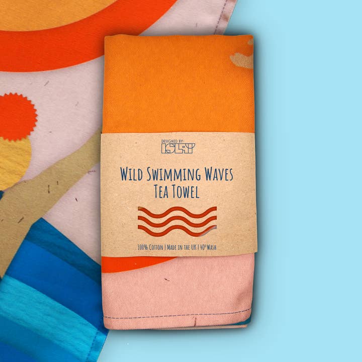 Wild Swimming | Waves Tea towel for wholesale by Designed by Islay