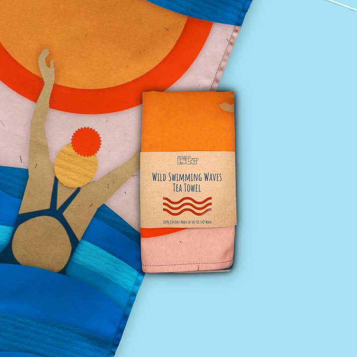 Wild Swimming | Waves Tea towel for wholesale by Designed by Islay