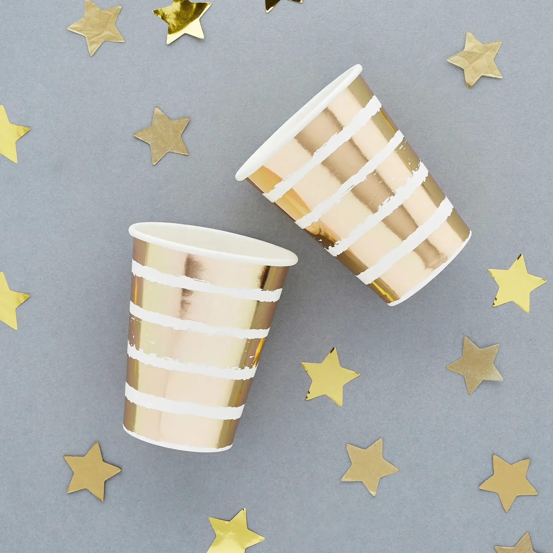 Hootyballoo by Club Green – wholesale Disposable cup – Gold Striped Paper Cups 8 Pack0