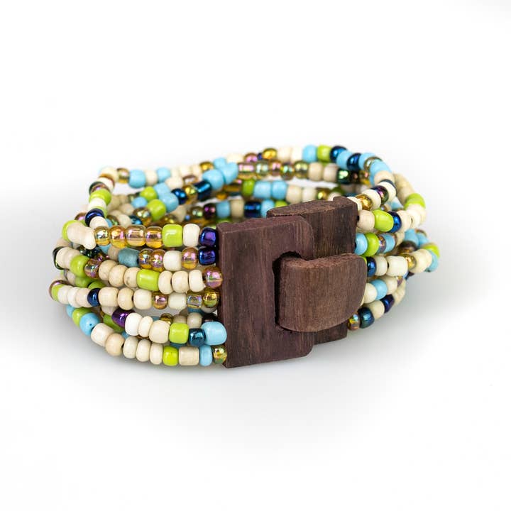 Pink House Imports - Wholesale Beaded Bracelet - Bali Glass Beads Bracelet with Mini Wood Buckle1