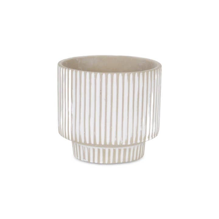 Cheungs Home Decor - Wholesale Plant Pot - Triani Round Lined Pattern Band Pattern Ceramic Pot - Gray3