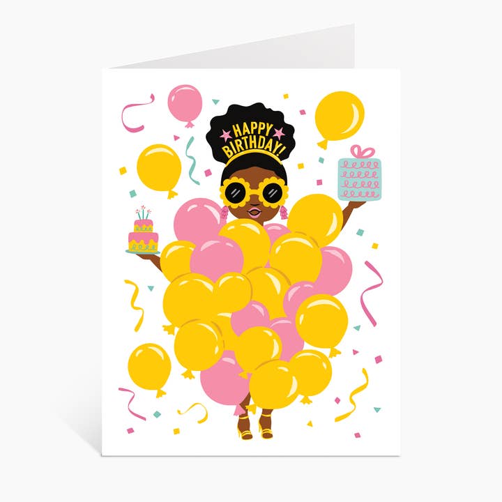 Lucy Loves Paper - Wholesale Birthday Card - Balloon Party Girl | Black Girl Birthday Card (A2)3