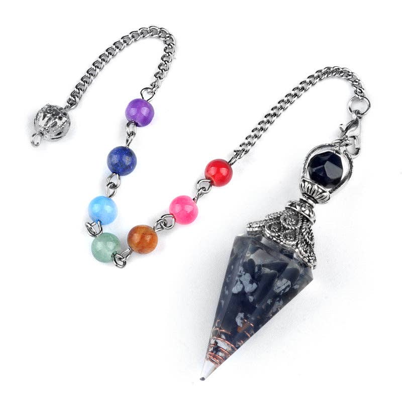 Mio Queena - Wholesale Spiritual Stone/Crystal - Hexagonal Cone Gravel Pendulum with Chakra Chain - CS3