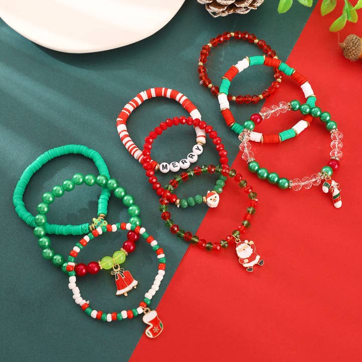 SALINA TRADING INC - Wholesale Jewellery set - Christmas Themed Elastic Bracelets Set with Beads and Letters11