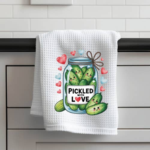 Pickled With Love – Pickle Waffle Weave Kitchen Towel for wholesale by JAC Wholesale