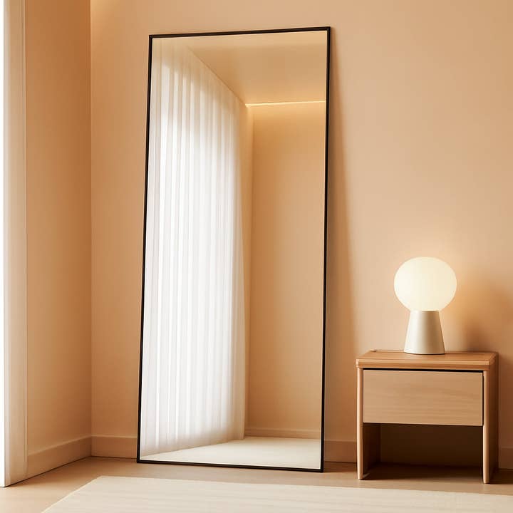 Full Length Standing Mirror 56x21 Black Aluminum Frame Tempered Glass for wholesale by ShipItFurniture