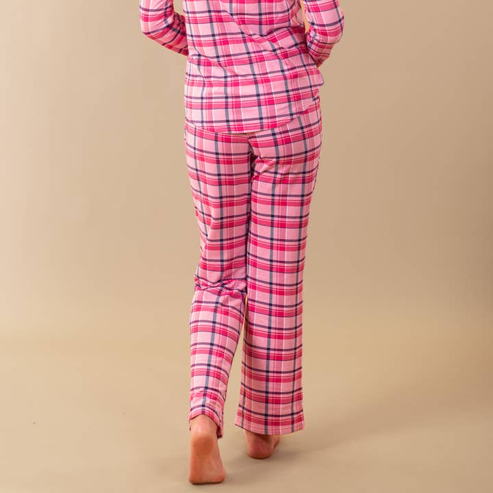 Amanda Blu - Wholesale Sleepwear Bottom - Women's - Navy and Pink Plaid Pajama Pants | Cloud Plush PJ Bottoms