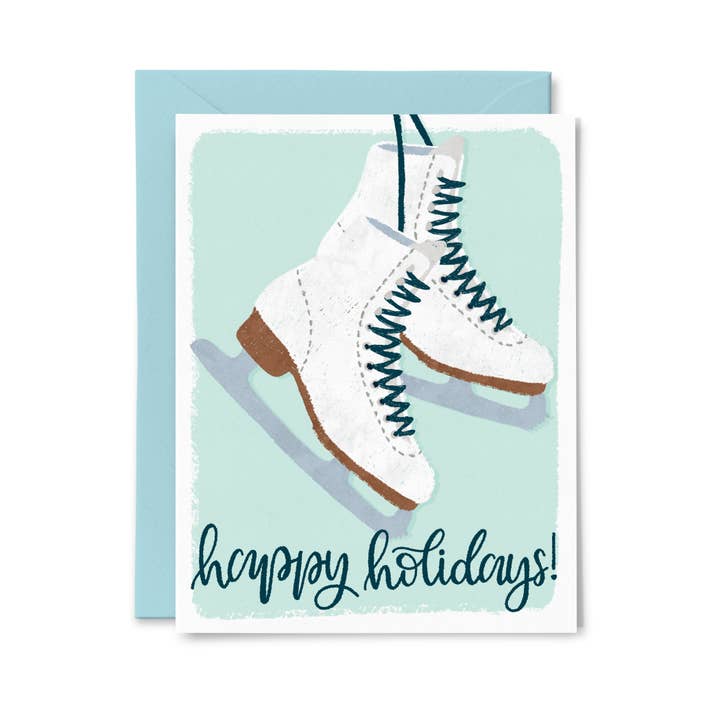 Happy Holidays Ice Skates Grußkarte für den Großhandel von Paper Bunny Press