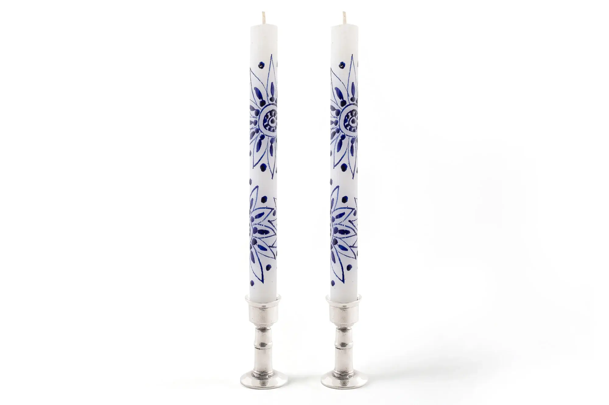 Thumbprint Artifacts - Wholesale Tapered Candle/Candlestick - Henna Blue on White Candle0