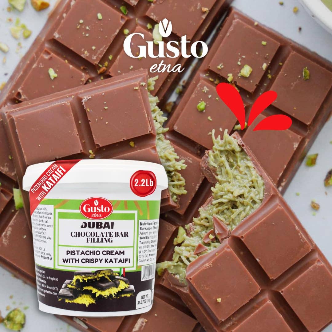Wholesale Italian Food - Wholesale Chocolate Bar - Gusto Etna Dubai Chocolate Pistachio Filling – 30% Pistachio, 2.2 lb5