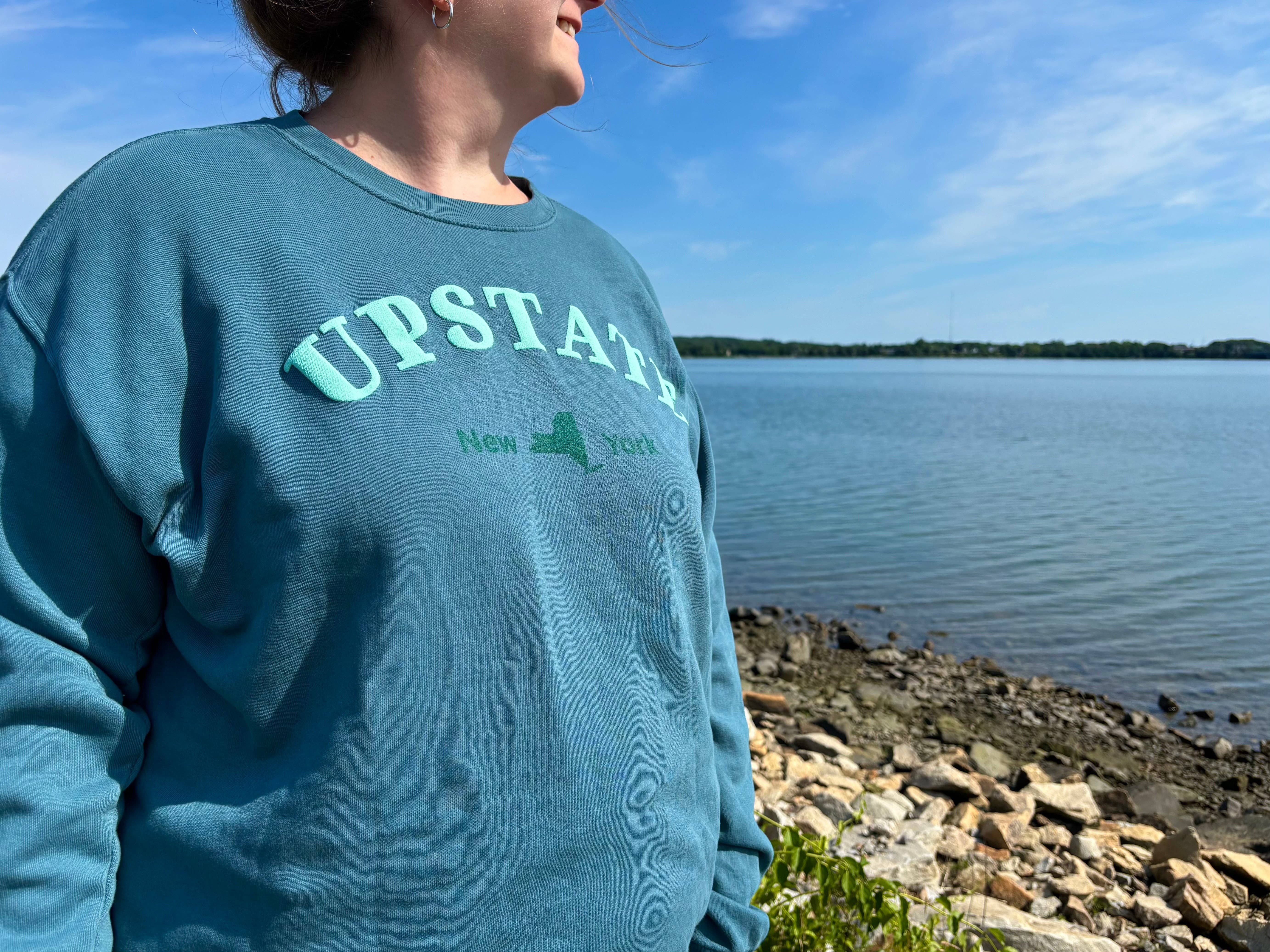 Just Wandering Co. - Wholesale Graphic Sweatshirt - Women's - Upstate New York Teal Puff Print Crewneck – Dyed Ringspun Fleece8